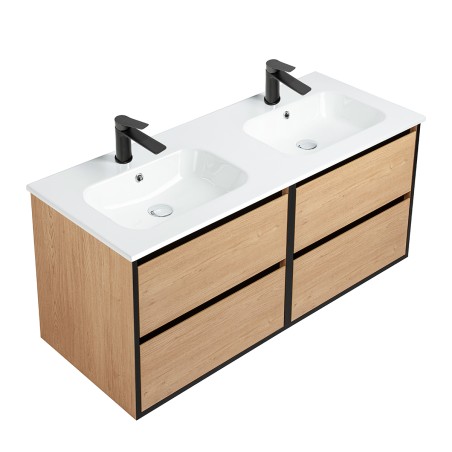 Ensemble meuble 120 bois détail noir-Vasque céramique-Miroirs ELY - Ensemble Meuble + Vasque + Miroir - Bain-bain
