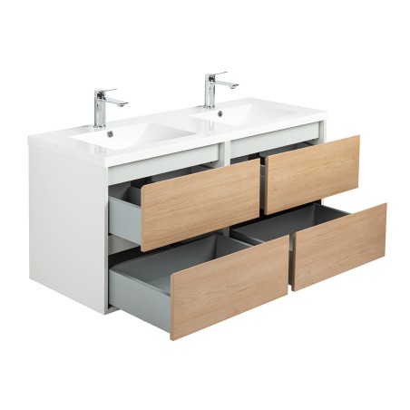 Ensemble meuble 120 blanc effet bois-Vasque résine-Miroirs JOY - Ensemble Meuble + Vasque + Miroir - Bain-bain