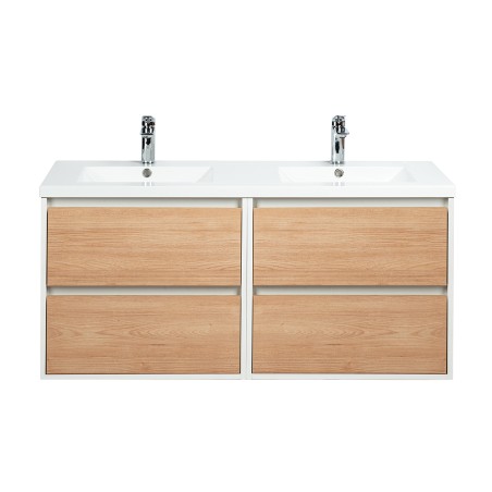 Ensemble meuble 120 blanc effet bois-Vasque résine-Miroirs RIMA - Ensemble Meuble + Vasque + Miroir - Bain-bain